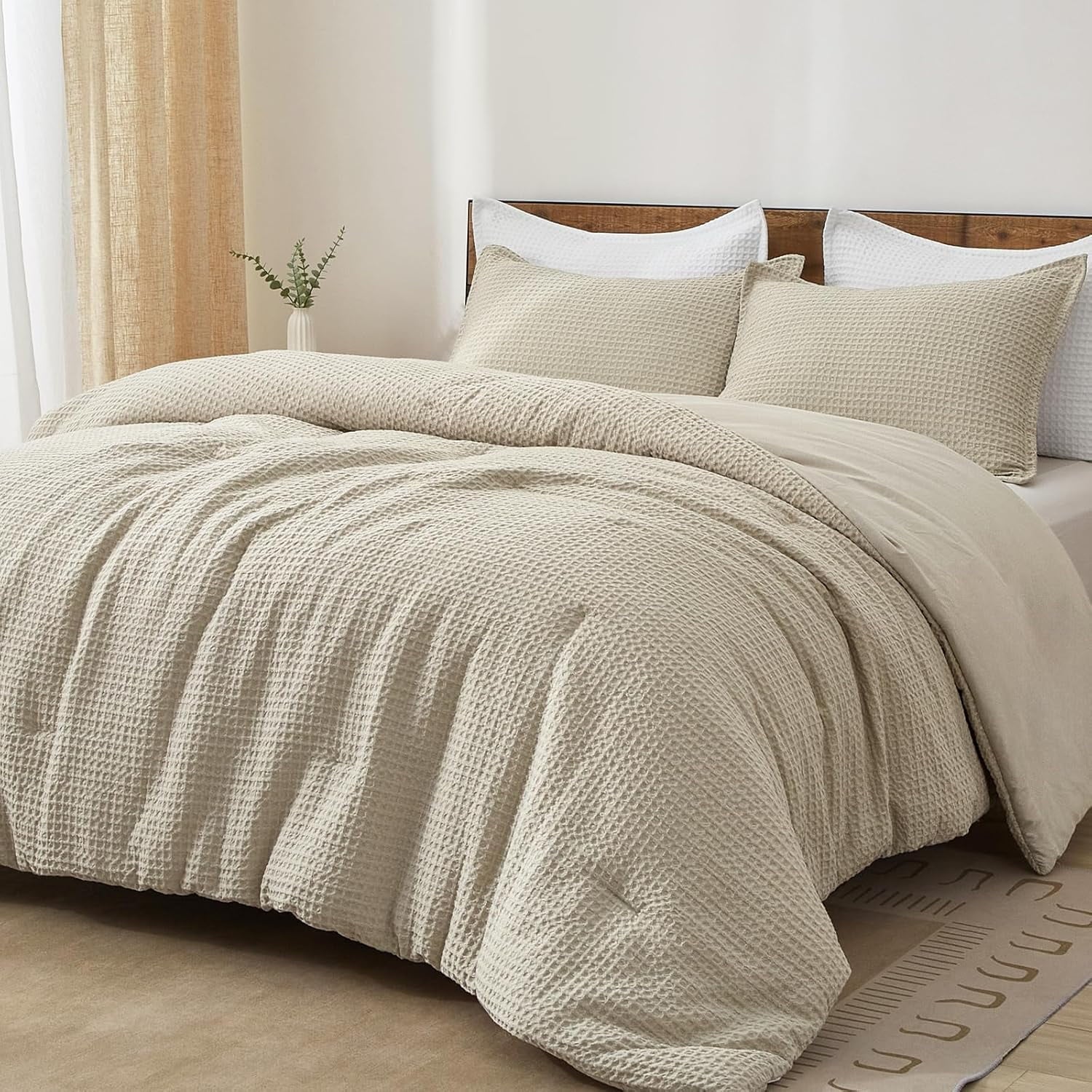 Heavyweight Warmth 3-Piece Waffle Weave Comforter Set Queen Size, Lightweight Comfy Bedding Set for All Season, Ultra Soft Textured 1 Co... - Luxurious Quilted Duvet Cover Set - Default Title