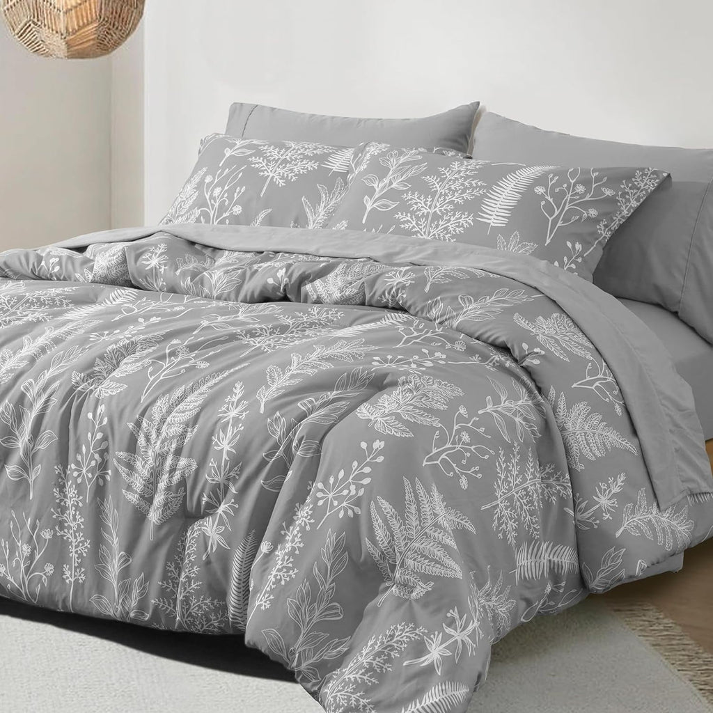 All-Season 7 Pieces Printed King Comforter Set, Lightweight Reversible Botanical Bedding Set Include Comforter, Pillow Shams, Fl... - Luxurious Quilted Duvet Cover Set - Default Title