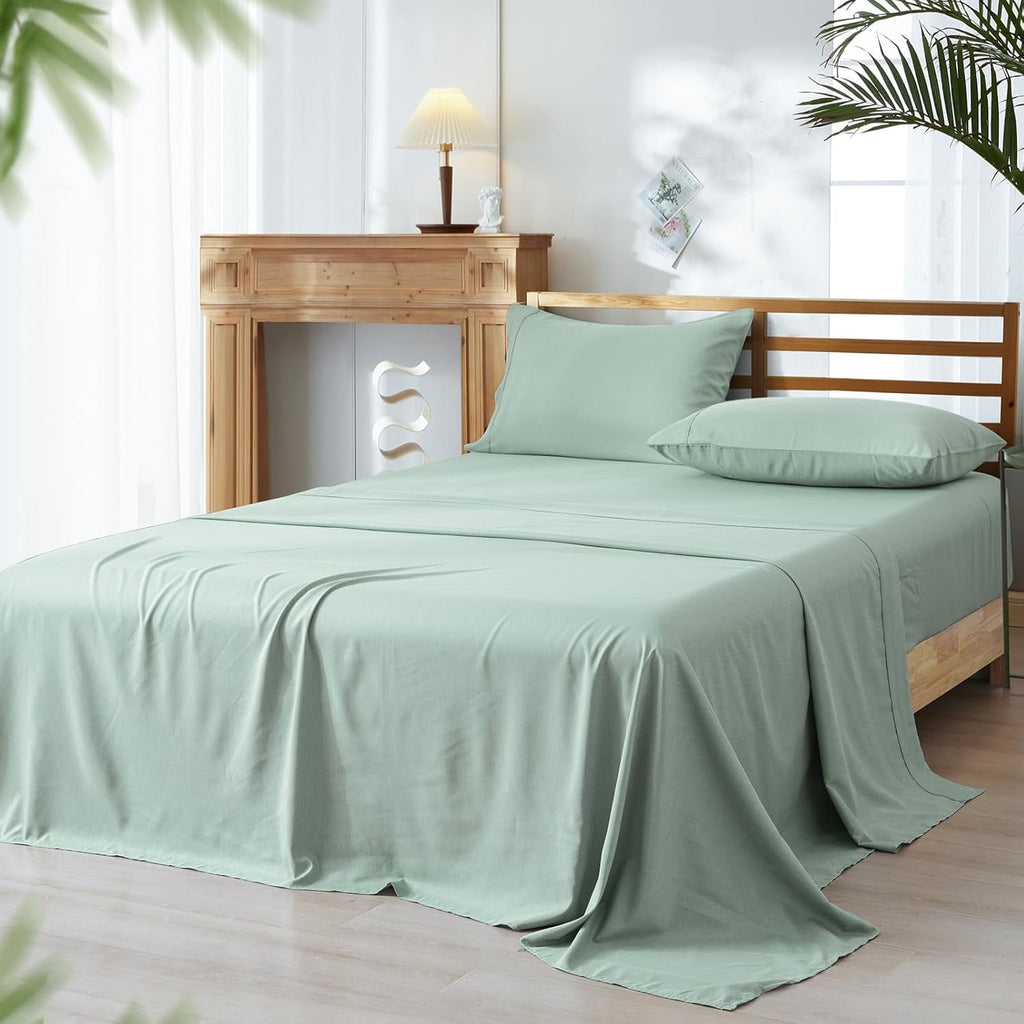 Ultra-Soft Bamboo Bed Sheet Sets, 4 Pieces King Silky Soft Bedding Sheets, 1800 Thread Count 16 Inch Deep Pockets, Sage Green - Breathable Egyptian Cotton Flat & Fitted Sheets - Default Title