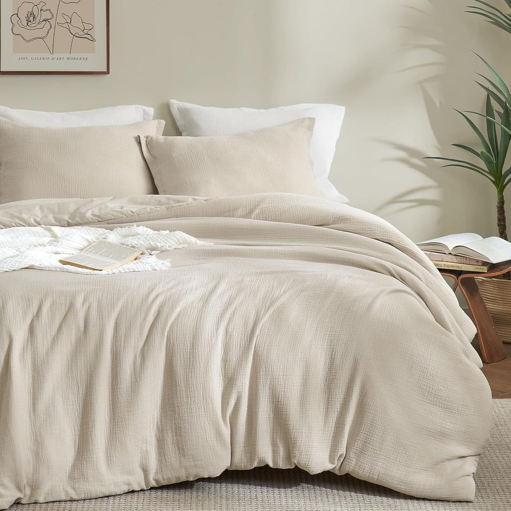 Heavyweight Warmth Cotton Muslin Comforter Set Queen Size, Ultra Soft Breathable & Lightweight Bedding Set for All Seasons, 1 Comfy Comf... - All-Season Down Alternative Comforter Insert - Default Title