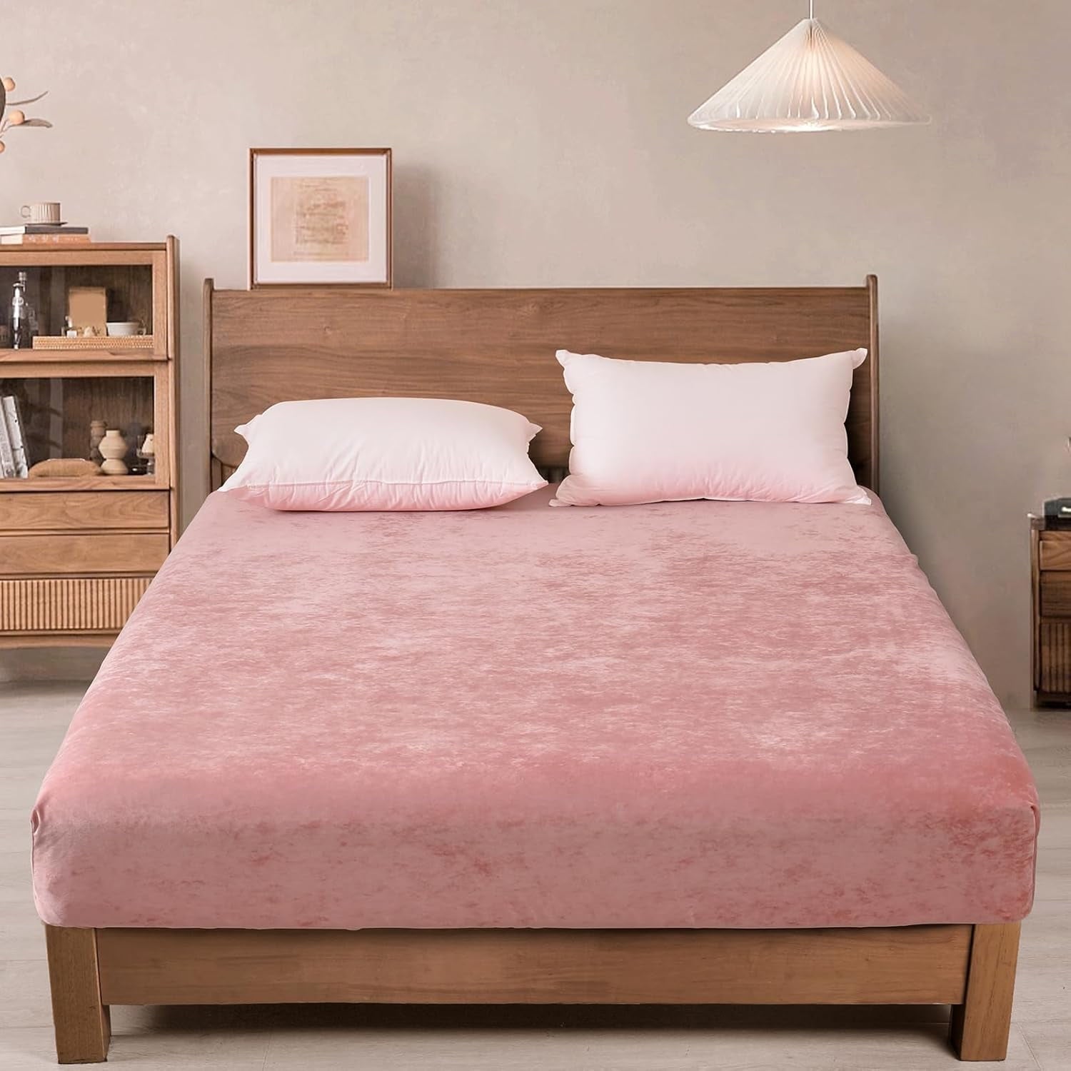 Cooling Sateen Truly Velvet Fitted Sheet Twin Size, Luxury Super Soft Flannel Bottom Sheet with 15" Deep Pocket for Winter, Pink - Premium Ultra-Soft Pillowcase Pair for Sleeping - Default Title