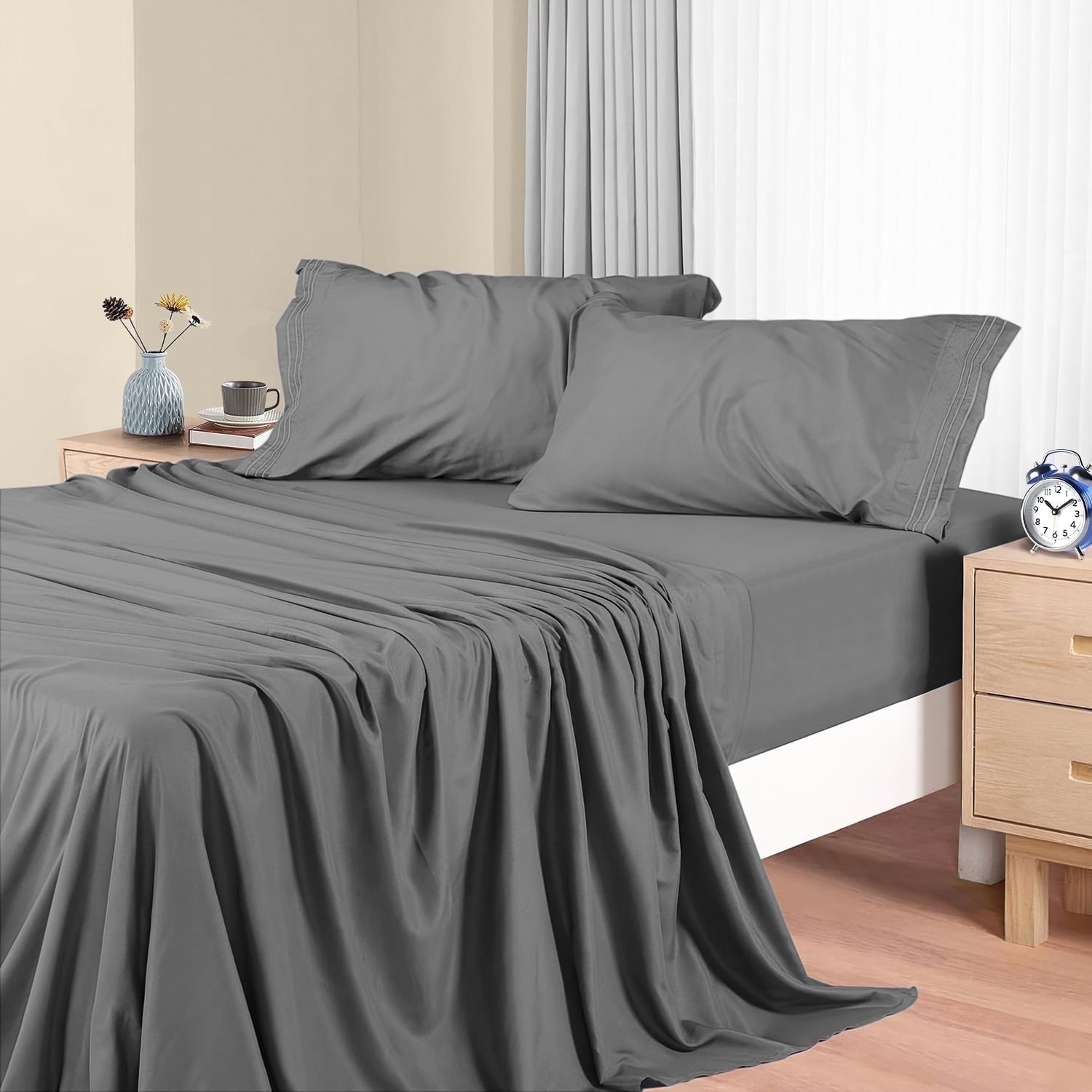 Wrinkle-Resistant Size, Microfiber Cooling , Breathable & Hypoallergenic 4 Pieces Luxury Soft Sheet Set, Mattress Fitted up... - Premium Ultra-Soft Pillowcase Pair for Sleeping - Default Title