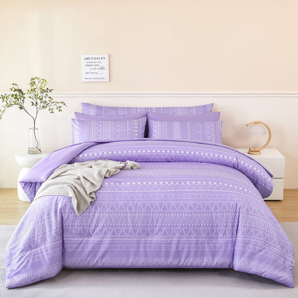 Heavyweight Warmth 8-Pieces Boho Bedding Set Full Lavender Striped Bed in a Bag for Girls Women Soft Fluffy Purple Comforter Set with Sh... - Hypoallergenic Ultra-Fluffy Quilt for Winter - Default Title