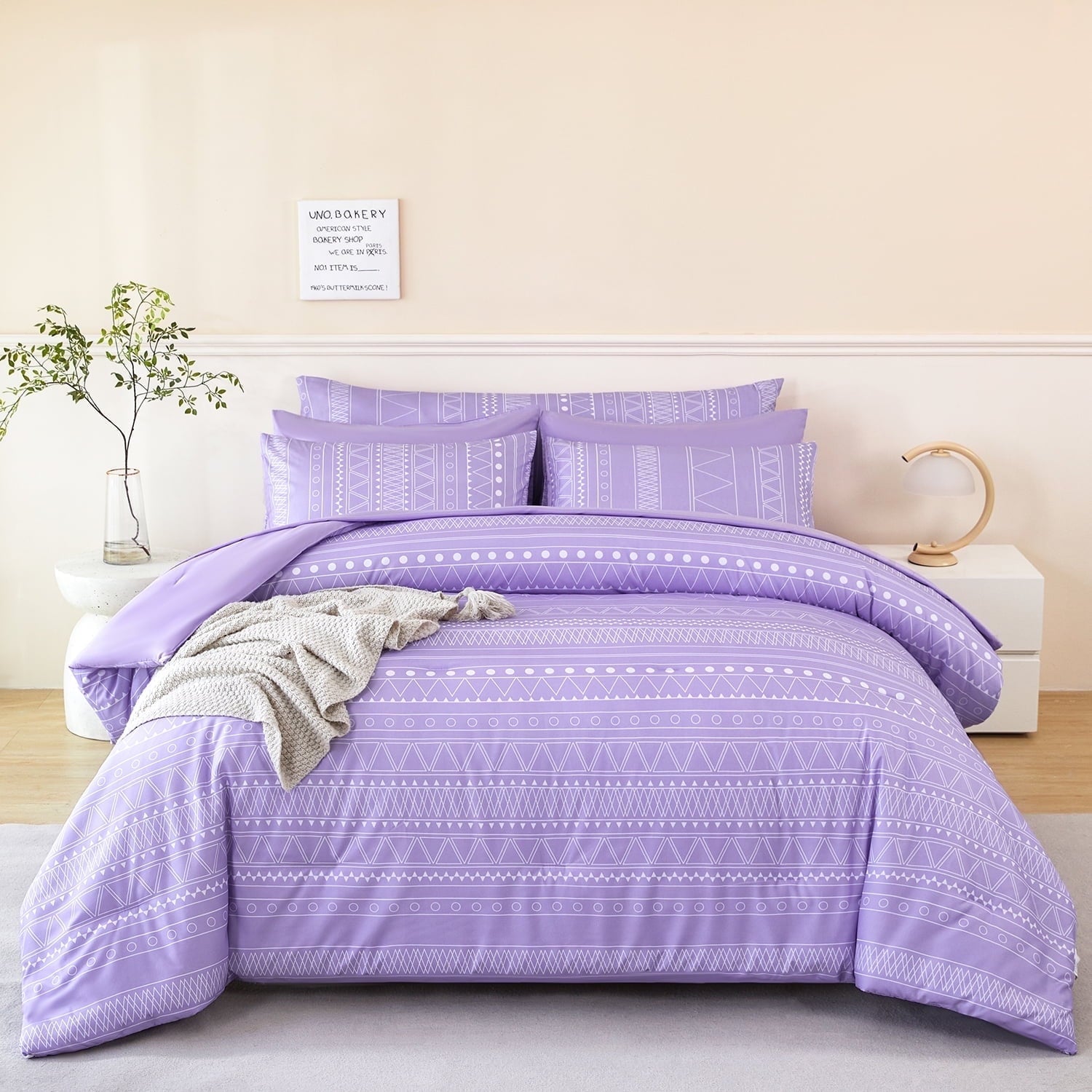 Heavyweight Warmth 8-Pieces Boho Bedding Set Full Lavender Striped Bed in a Bag for Girls Women Soft Fluffy Purple Comforter Set with Sh... - Hypoallergenic Ultra-Fluffy Quilt for Winter - Default Title