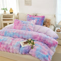 Fluffy Down Alternative Faux Rabbit Fur Comforter Set Twin 3Pcs Girls Blue Purple Bedding Set Tie-Dyeing Soft Bed Comforter Set Warm Fuzzy Ki... - Cloud-Like Soft Lightweight Bed Comforter - Default Title