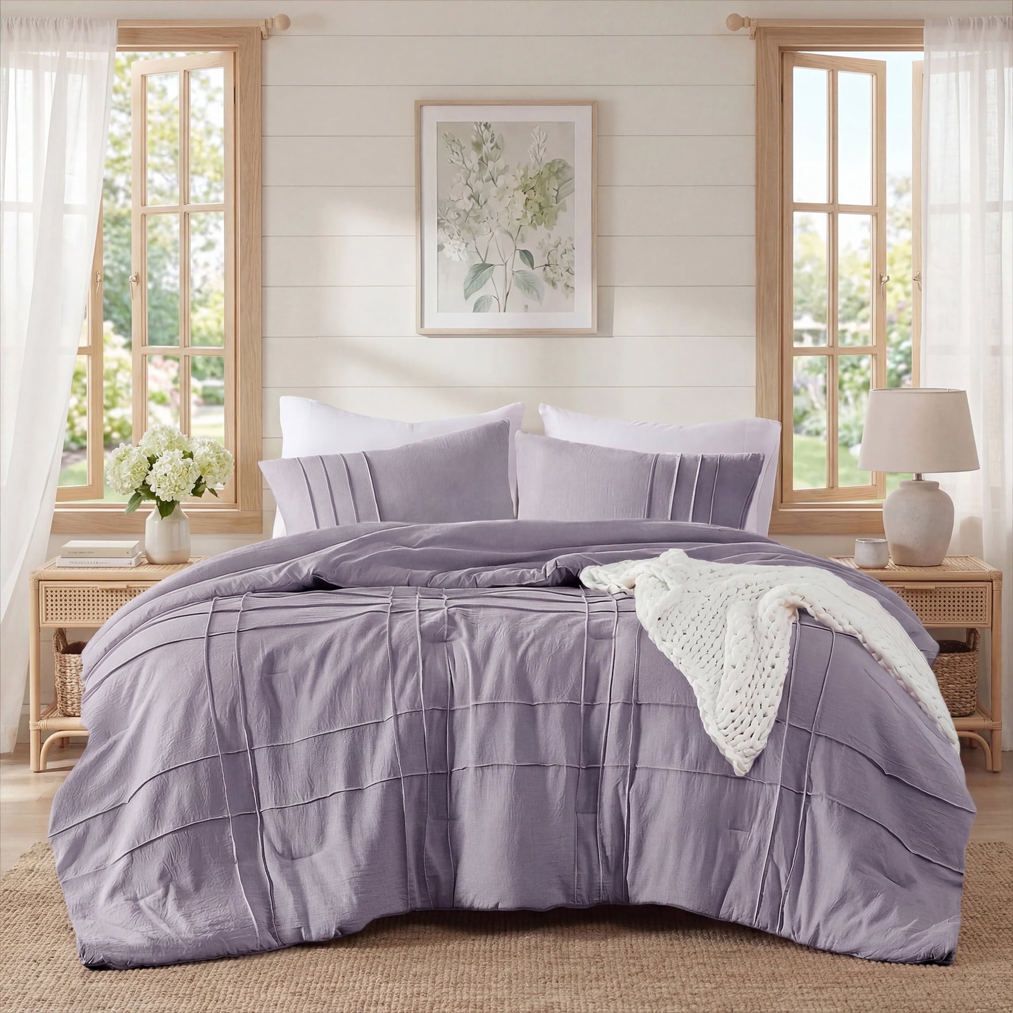All-Season Full/Queen Comforter Set, Boho 3-Piece Pintuck Stitching Bedding Set, Soft Washed Pleated Bed Sets with Pillow Shams,... - Luxurious Quilted Duvet Cover Set - Default Title
