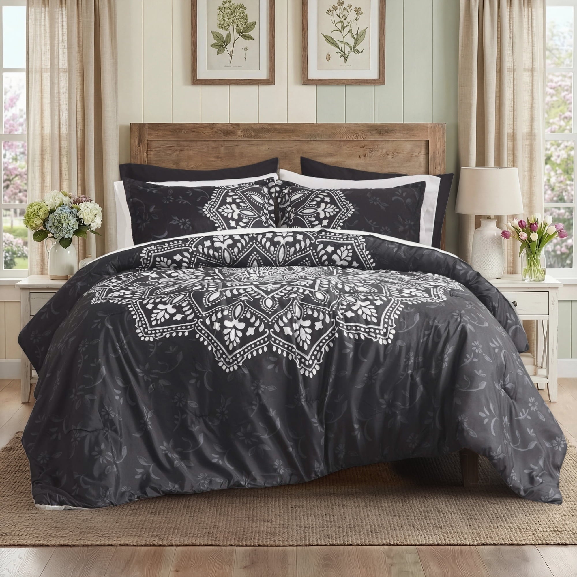 Heavyweight Warmth Queen Comforter Set, Bedding Comforter Set Queen Size W/ Side Pockets, Black, 9 Pieces - Luxurious Quilted Duvet Cover Set - Default Title