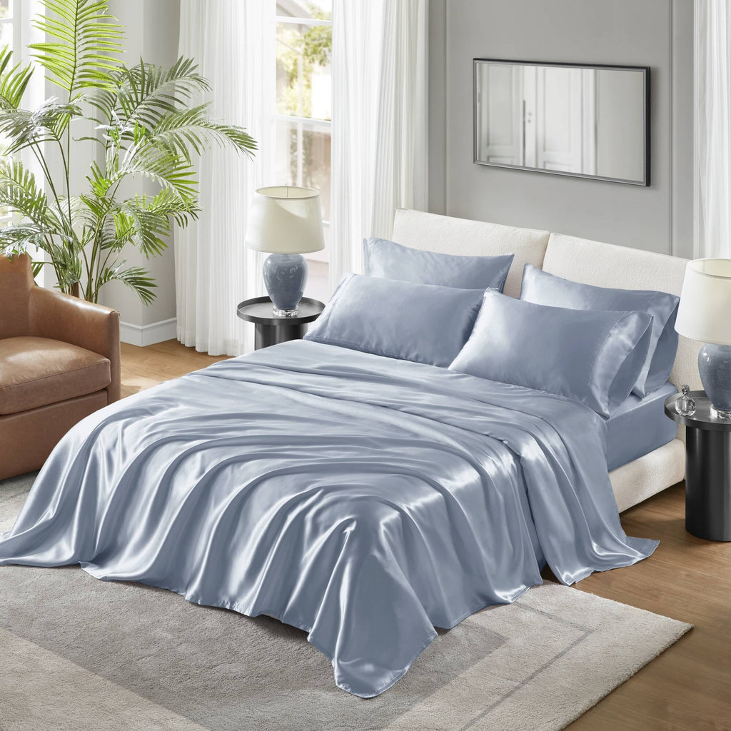 Wrinkle-Resistant Satin Sheet Set, Twin Bed Sheets with Pillowcases, 4-Piece Luxury Silky Sheet Set, Blue, Gifts for Women - Luxury Bed Sheet Set with Deep Pockets - Default Title