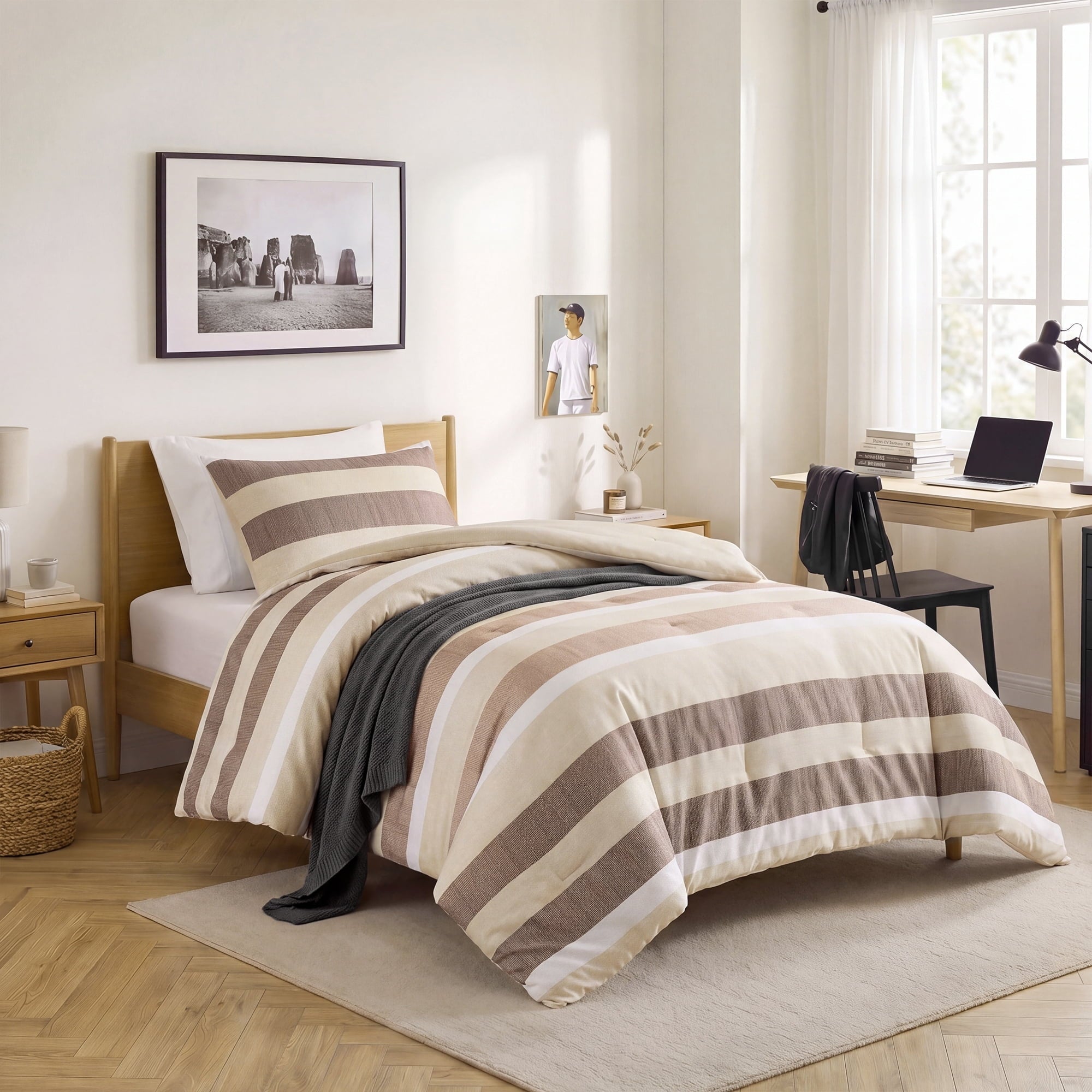 Hypoallergenic Cloud 2-Piece Comforter Sets, Reversible Striped Comforter Set for Dorm, Lightweight All Season Bedding Set with Pillow Sha... - Cloud-Like Soft Lightweight Bed Comforter - Default Title