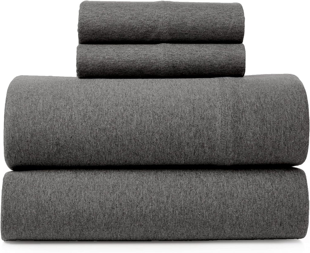 Ultra-Soft Jersey Sheet Set - 4 Pieces Queen Cotton Sheets Set - Stretchable Ultrasoft Luxury Knit Bed Linen (Dark Gray, Queen) - Breathable Egyptian Cotton Flat & Fitted Sheets - Default Title