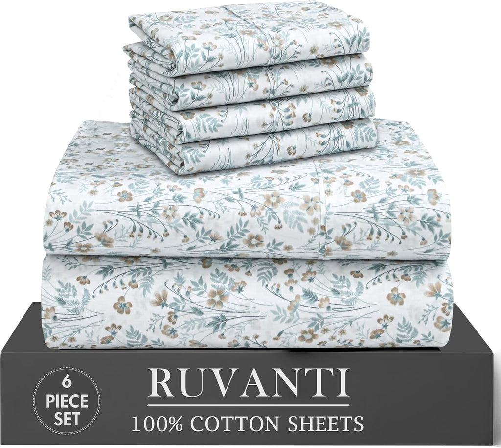 Cooling Sateen 6 Pcs Cotton Sheets - 100% Natural Cotton Soft, Lightweight & Breathable Crispy Percale Bed Sheets, King Size Sheets ... - Premium Ultra-Soft Pillowcase Pair for Sleeping - Default Title