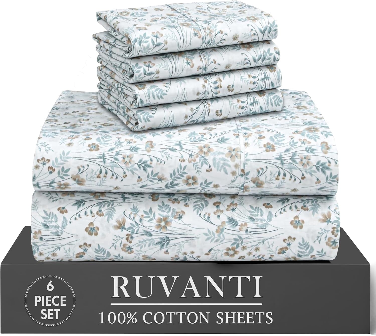 Cooling Sateen 6 Pcs Cotton Sheets - 100% Natural Cotton Soft, Lightweight & Breathable Crispy Percale Bed Sheets, King Size Sheets ... - Premium Ultra-Soft Pillowcase Pair for Sleeping - Default Title