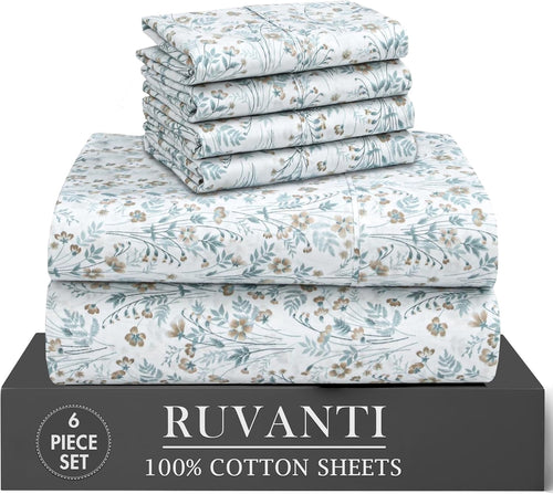 Cooling Sateen 6 Pcs Cotton Sheets - 100% Natural Cotton Soft, Lightweight & Breathable Crispy Percale Bed Sheets, King Size Sheets ... - Premium Ultra-Soft Pillowcase Pair for Sleeping - Default Title