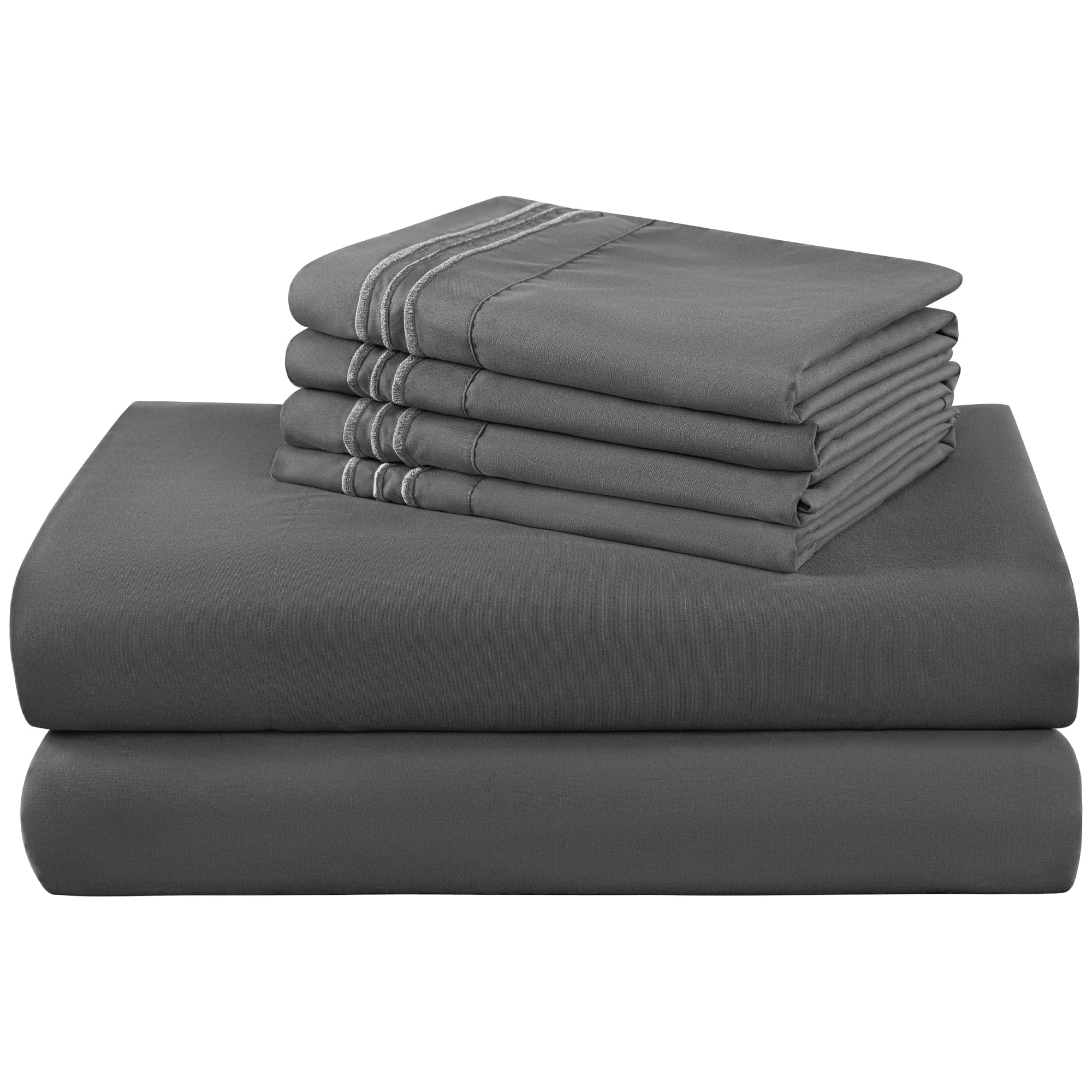 Ultra-Soft 6 Pieces Bed Sheet Set, 1800 Series Soft Microfiber Queen Sheets with 16" Deep Pocket, Dark Gray - Cooling Hotel Quality Bedding Sheets and Pillowcases - Default Title