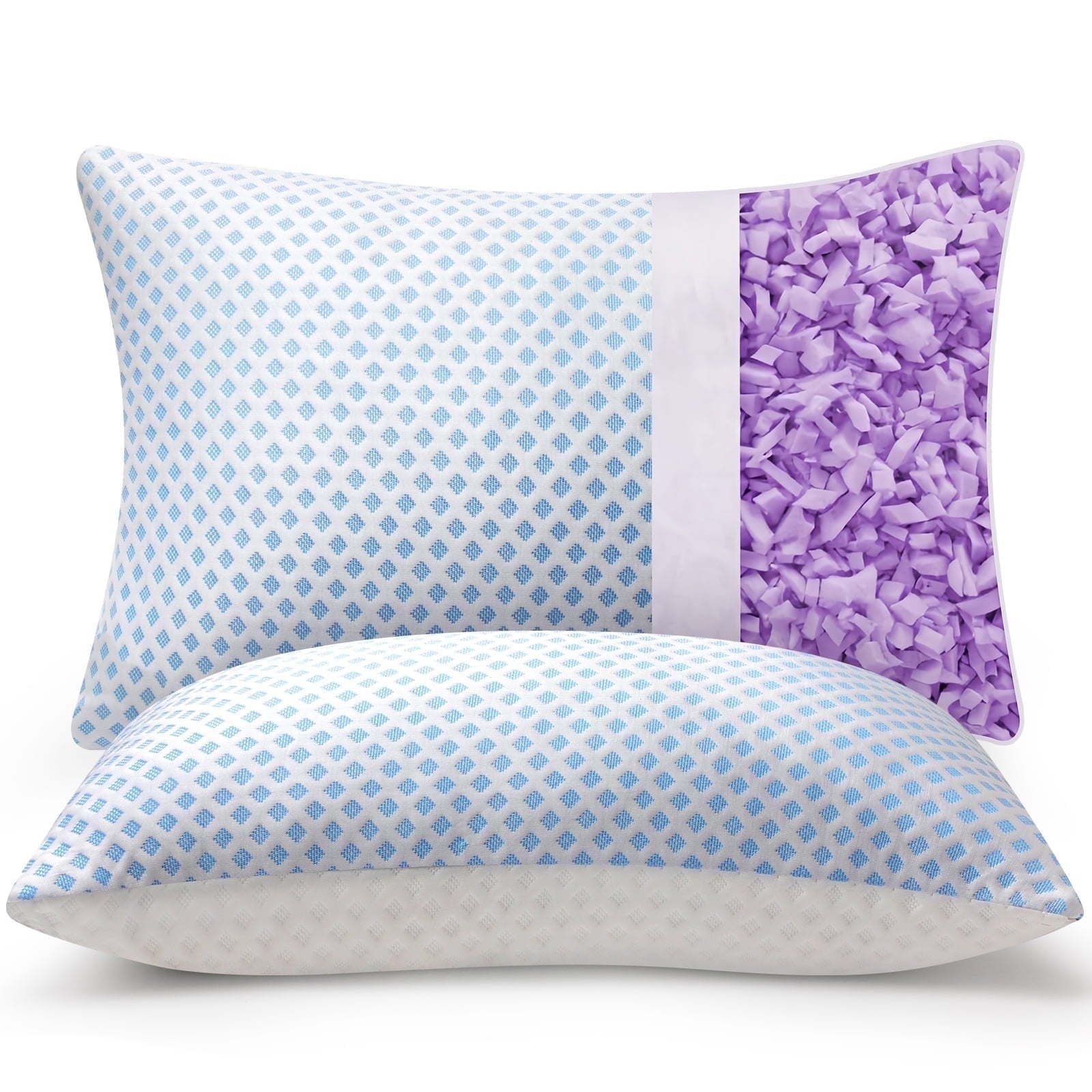 Hotel Collection Cooling Pillows for Bed Sleeping Shredded Memory Foam Pillows Queen Size Set of 2 Pack 20 x 30 inches - Orthopedic Shredded Foam Bed Pillow Set - Default Title