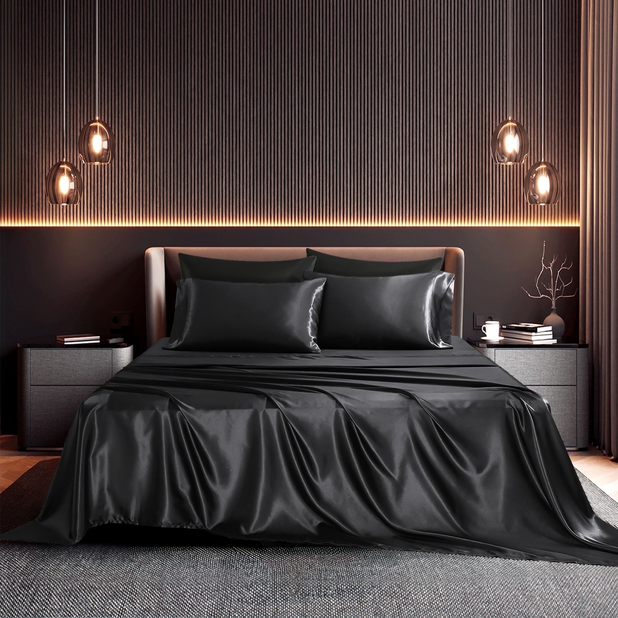 Breathable Luxury Set, Queen, Silky Bed s, 4 Pieces,Black - Breathable Egyptian Cotton Flat & Fitted Sheets - Default Title