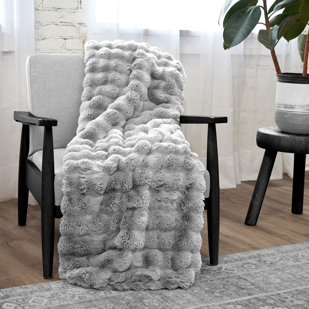 Lightweight Warm Serenade Gray Textured Faux Fur Throw Blanket, 50 x 70 - Lightweight Plush Warm Blanket for All Seasons - Default Title