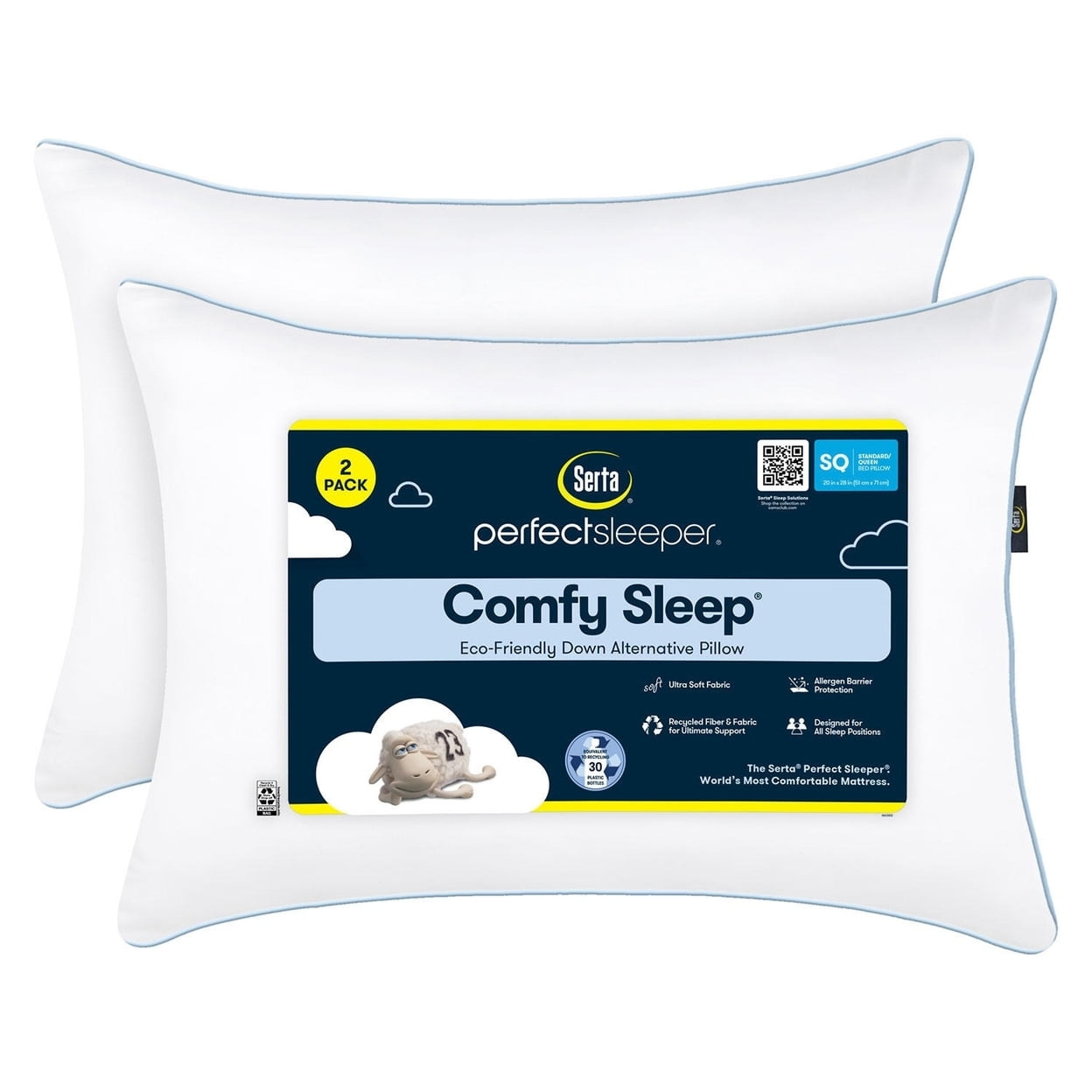 Ergonomic Memory Foam Comfy Sleep Eco-Friendly Bed Pillow Standard/Queen (2 Pk) - Decorative Throw Pillow Cushion for Sofa & Bed - Default Title