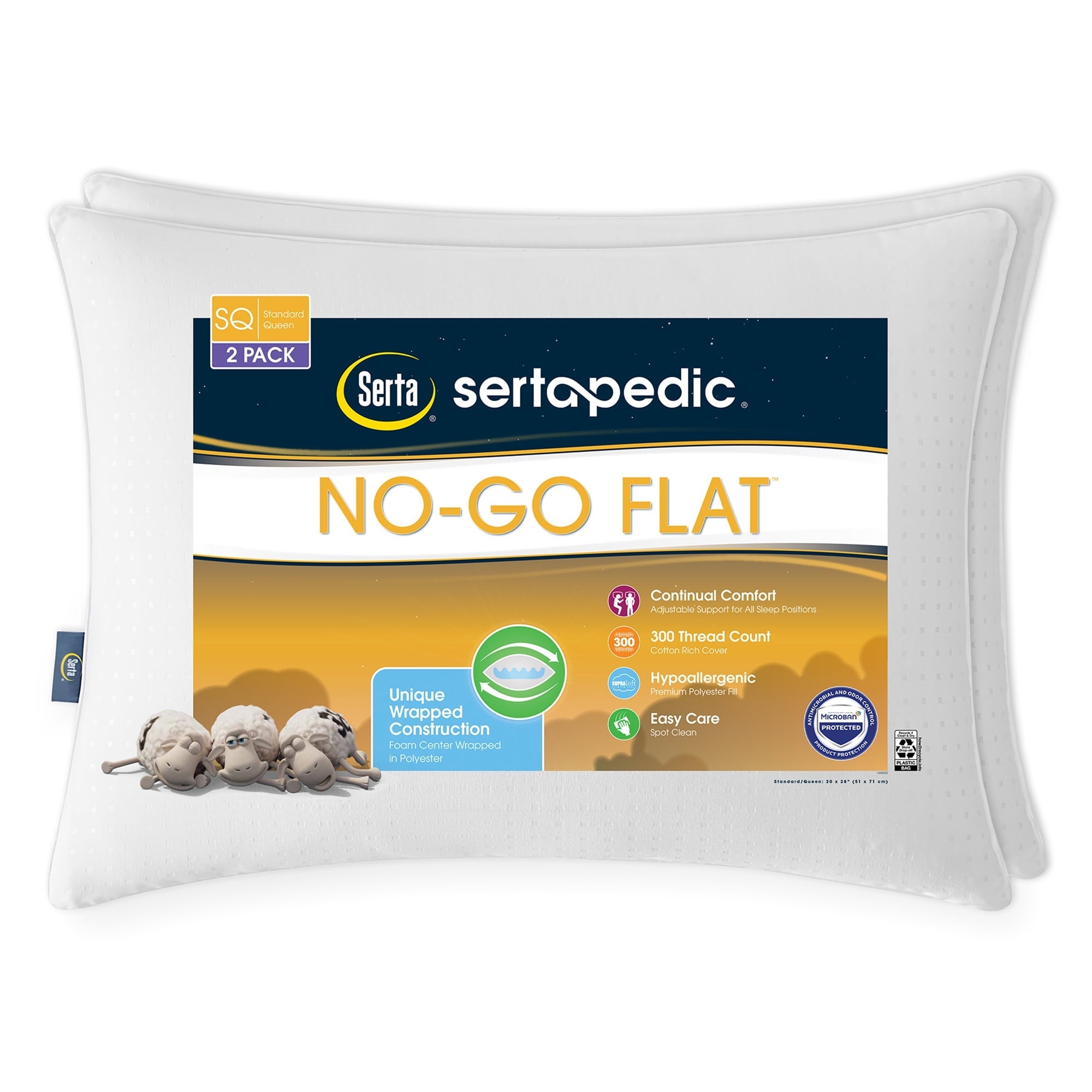 Decorative Plump pedic No-Go-Flat Bed Pillow, Standard/Queen, 2 Pack - Orthopedic Shredded Foam Bed Pillow Set - Default Title