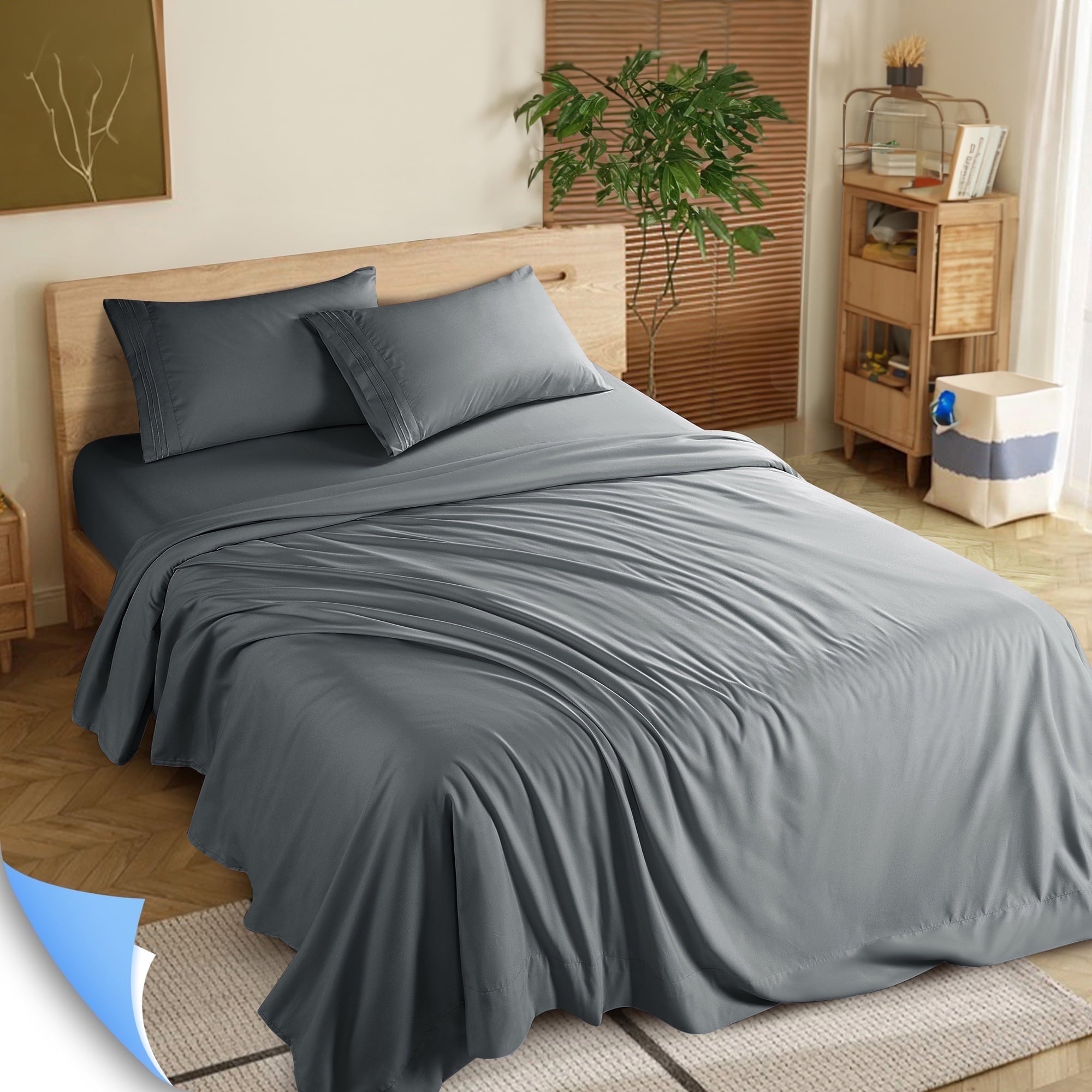 Breathable Luxury Shilucheng 4 Pieces Luxury Bed Sheets Set, Plush Microfiber Bed Sheets, 16" Deep Pocket, Queen, Dark Gray - Luxury Bed Sheet Set with Deep Pockets - Default Title
