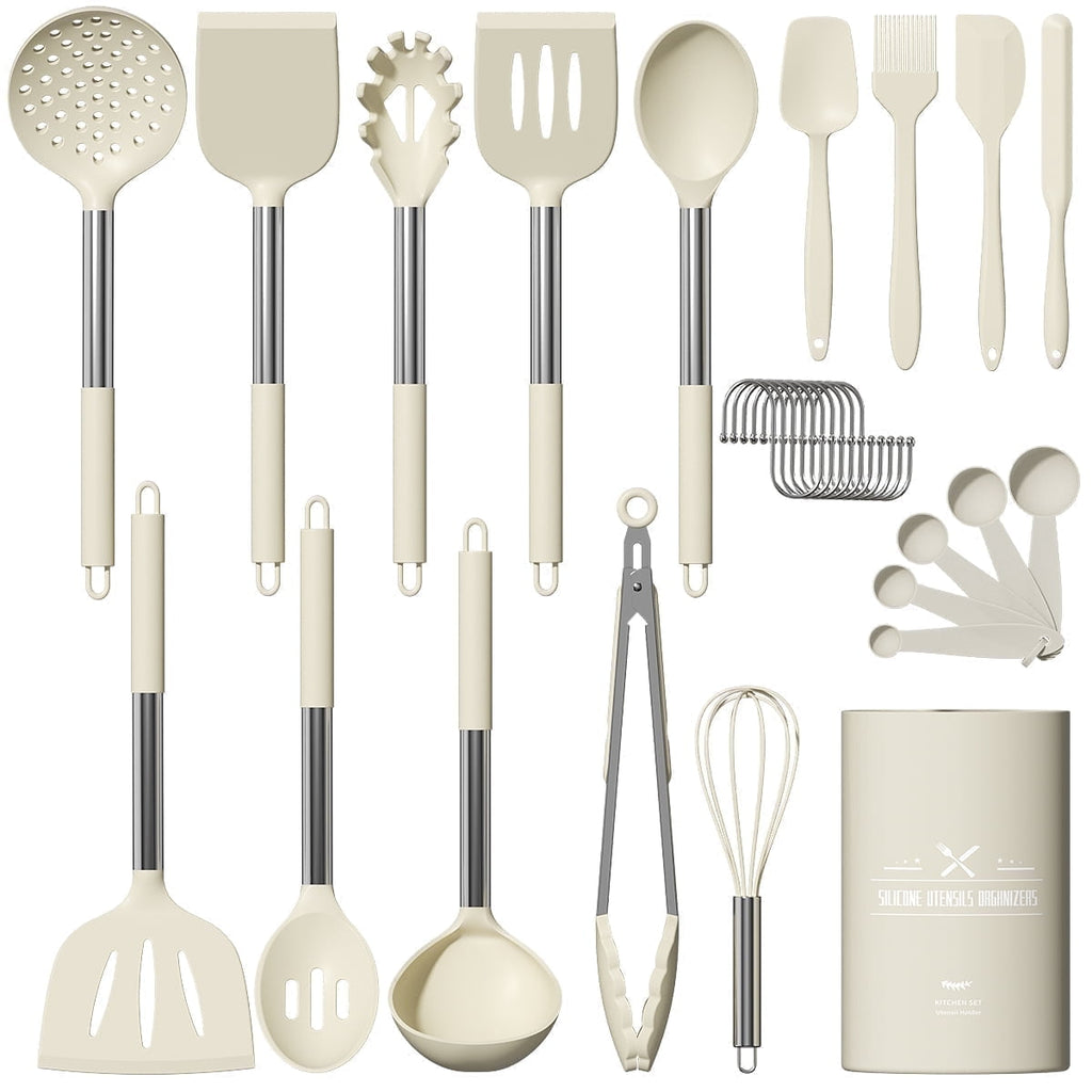 Durable Steel Silicone Cooking Utensil Set, 30 Pcs Kitchen Utensils Set with Stainless Steel Handle, Food Grade Silicone Spatula Se... - Multi-Purpose Hand Tool for Daily Meal Prep - Default Title