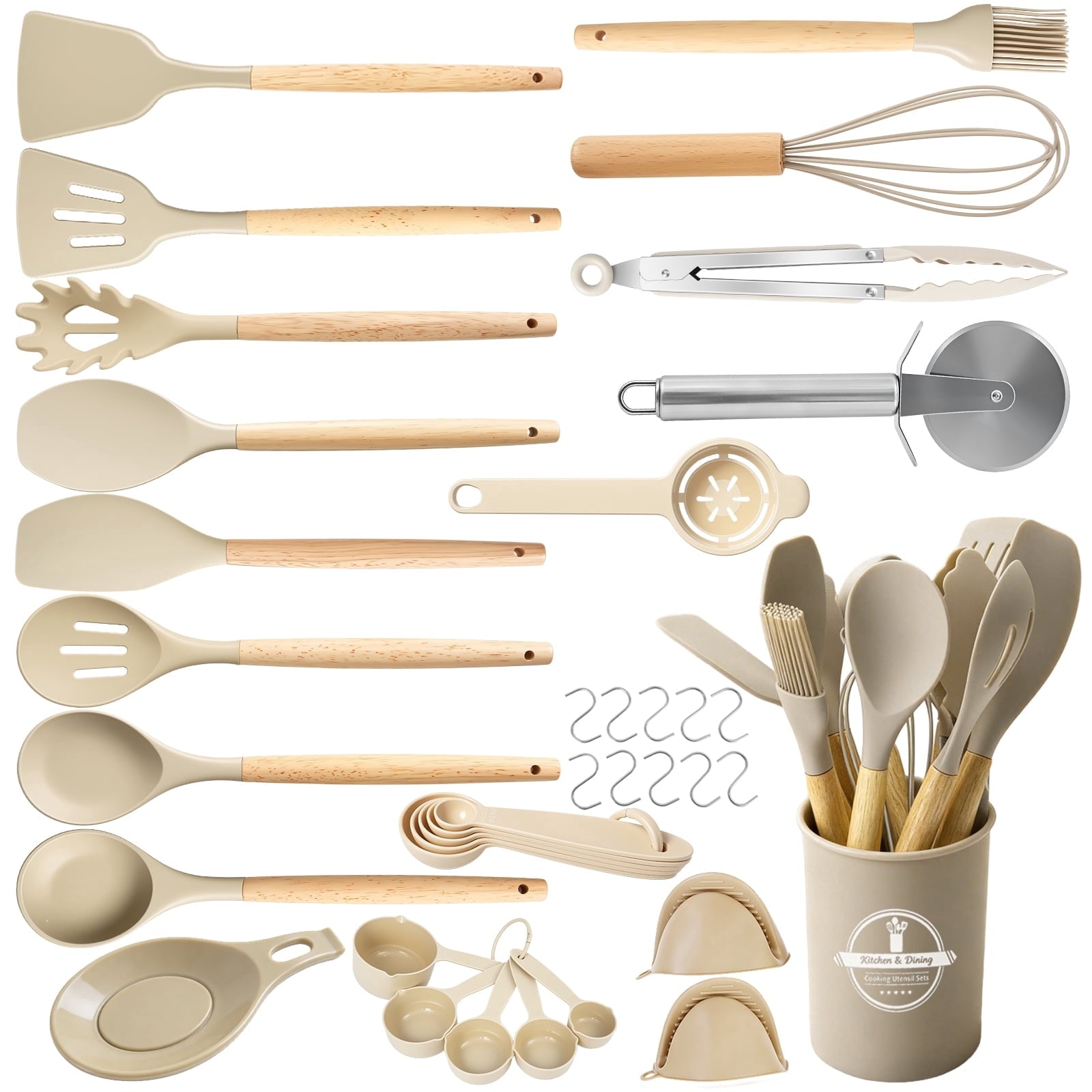 High-Precision Silicone Cooking Utensils Set, Heat Resistant Kitchen Tools, 36 PCS Non-Stick Silicone Cooking Kitchen Utensils, Khaki - Multi-Purpose Hand Tool for Daily Meal Prep - Default Title