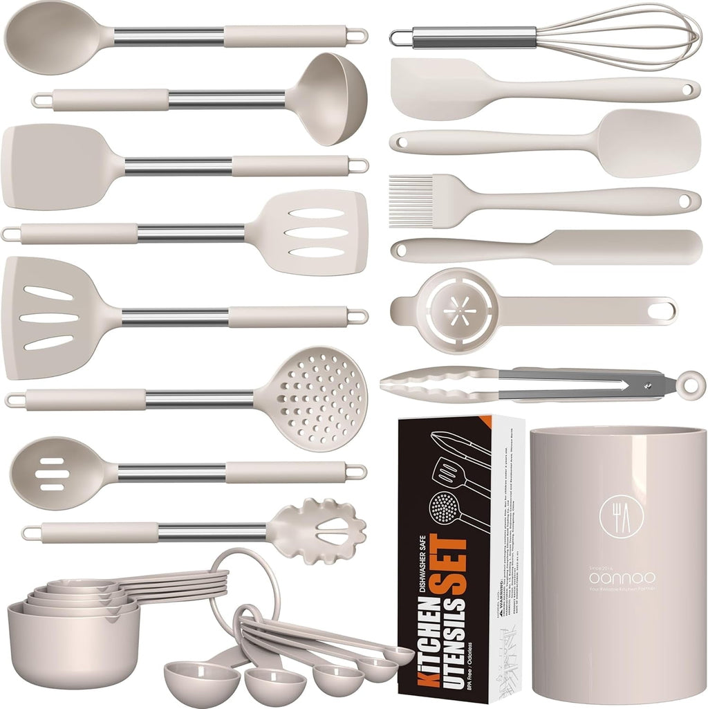 Heat-Resistant Large Silicone Cooking Utensils Set - Heat Resistant Kitchen Utensils,Turner Tongs,Spatula,Spoon,Brush,Whisk,Stainles... - Heat-Resistant Silicone Cooking Spatula Turner - Default Title