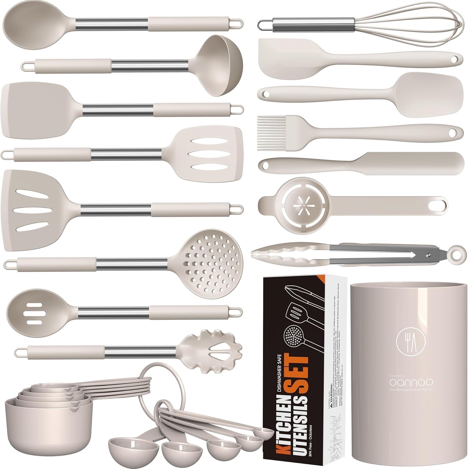 Heat-Resistant Large Silicone Cooking Utensils Set - Heat Resistant Kitchen Utensils,Turner Tongs,Spatula,Spoon,Brush,Whisk,Stainles... - Heat-Resistant Silicone Cooking Spatula Turner - Default Title