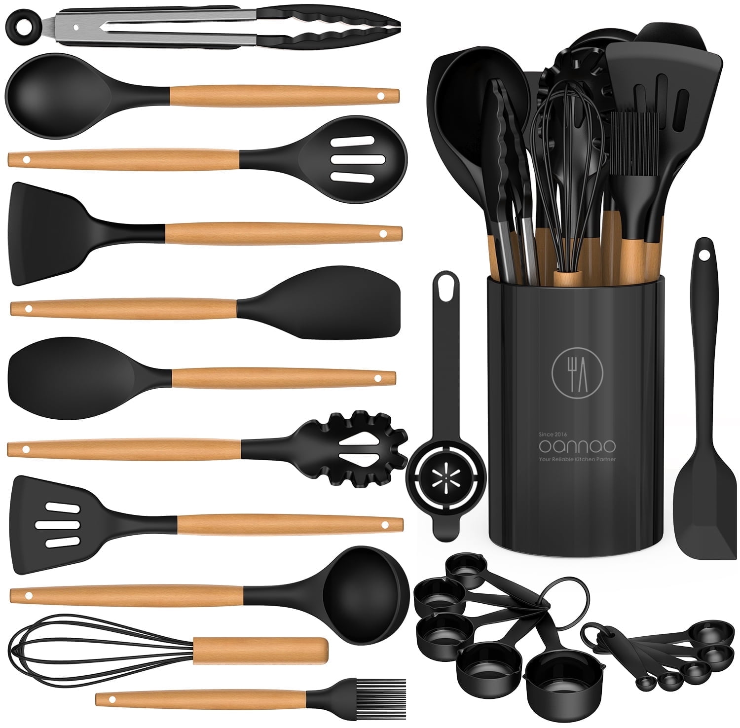 Heat-Resistant Silicone Cooking Utensils Set - Silicone Kitchen Utensils for Cooking Wooden Handles, 446°F Heat Resistant Kitchen Ut... - Heat-Resistant Silicone Cooking Spatula Turner - Default Title