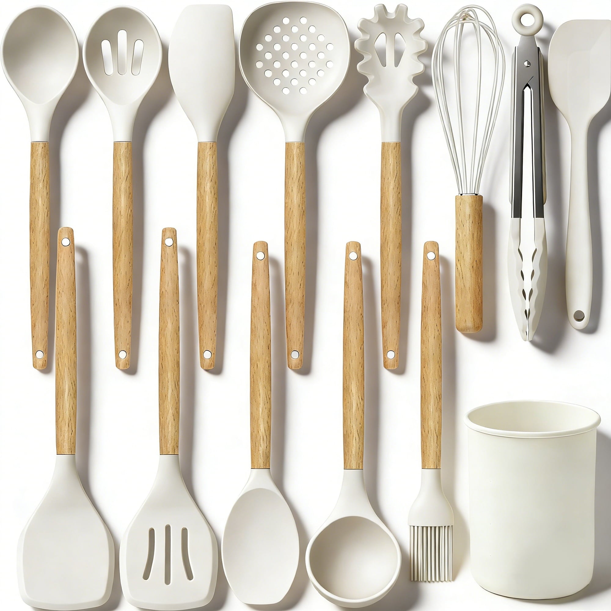 Ergonomic Cooking 14-Piece Silicone Cooking Utensils Set, Non-Stick Kitchen Utensil Set for Baking, Flipping, Mixing, White - Durable Turner & Ladle Utensil Set for Home Chefs - Default Title