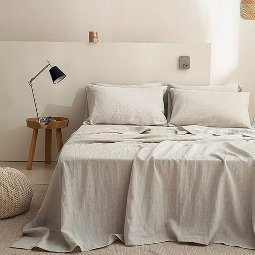 Cooling Sateen 100% Linen Sheet Set Solid Color-4 Pcs Washed French Linen Bed Sheets(1 Flat Sheet,1 Fitted Sheet,2 Pillowcases)-Brea... - Premium Ultra-Soft Pillowcase Pair for Sleeping - Default Title