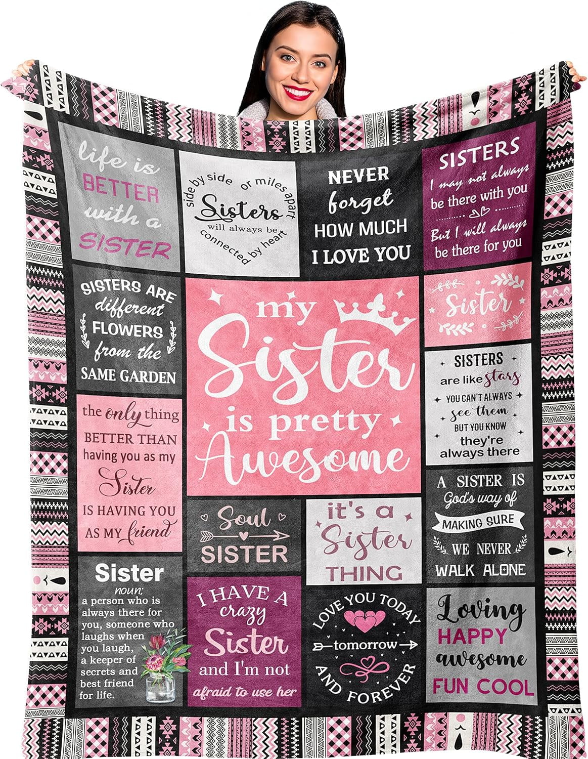 Decorative Knitted Sister Gifts , Sisters Birthday Gift Idea, Best Sister Ever Gift for Women, Birthday Gifts for Sisters, Sis Soft Thro... - Lightweight Plush Warm Blanket for All Seasons - Default Title
