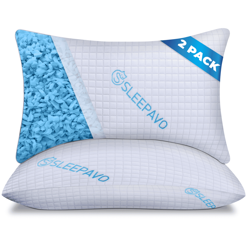 Fluffy Shredded Adjustable Shredded Memory Foam Pillows Queen Size Set of 2 - Extra Soft Cooling Bamboo Bed Pillows for Sleeping - Ba... - Ergonomic Memory Foam Pillow for Neck Pain Support - Default Title