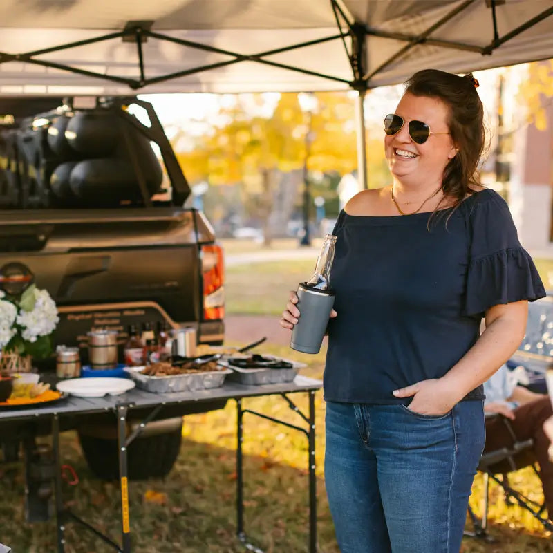 Portable Staging Slim-Fold Table XL - Choice 651 - Slim-Fold Outdoor Cook Station with Storage Shelves Detail