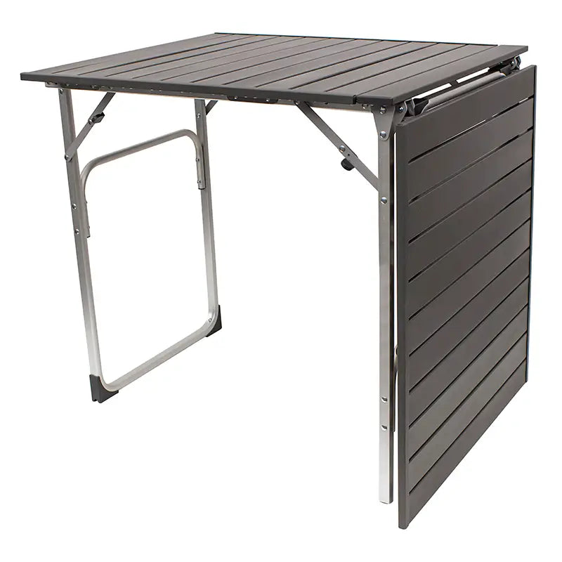 Portable Staging Slim-Fold Table XL - Choice 651 - Slim-Fold Outdoor Cook Station with Storage Shelves Detail