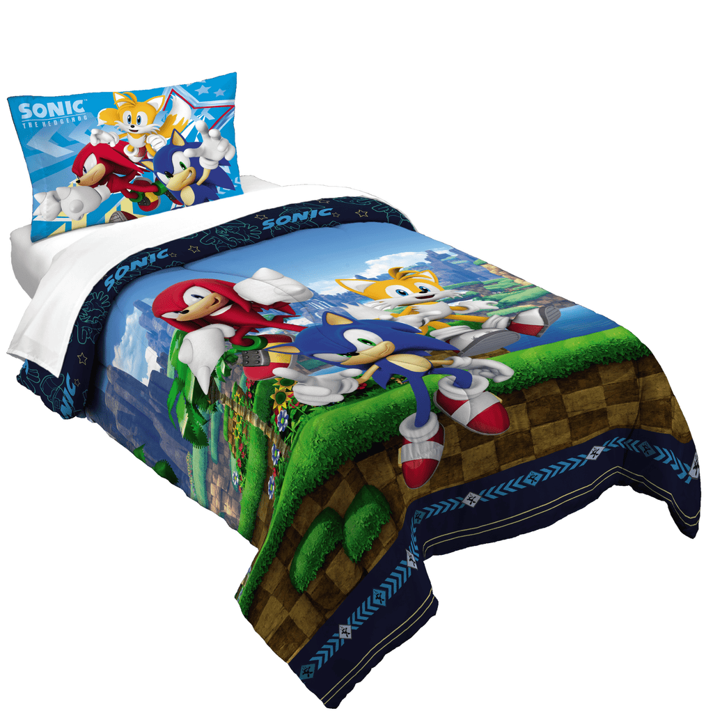 Fluffy Down Alternative Sonic the Hedgehog Kids 2 Piece Blue Green Reversible Comforter and Pillowcase set, Twin/full - Luxurious Quilted Duvet Cover Set - Default Title