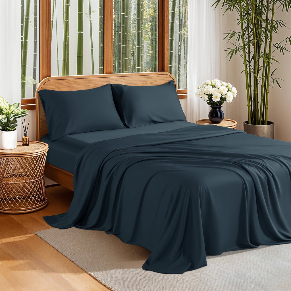 Premium Egyptian Cotton 100% Organic Luxurious Bamboo Sheets, Queen Sheet Set 4-Piece with 16" Deep Pocket, Silky Smooth Luxury Bed Sheets, N... - Luxury Bed Sheet Set with Deep Pockets - Default Title