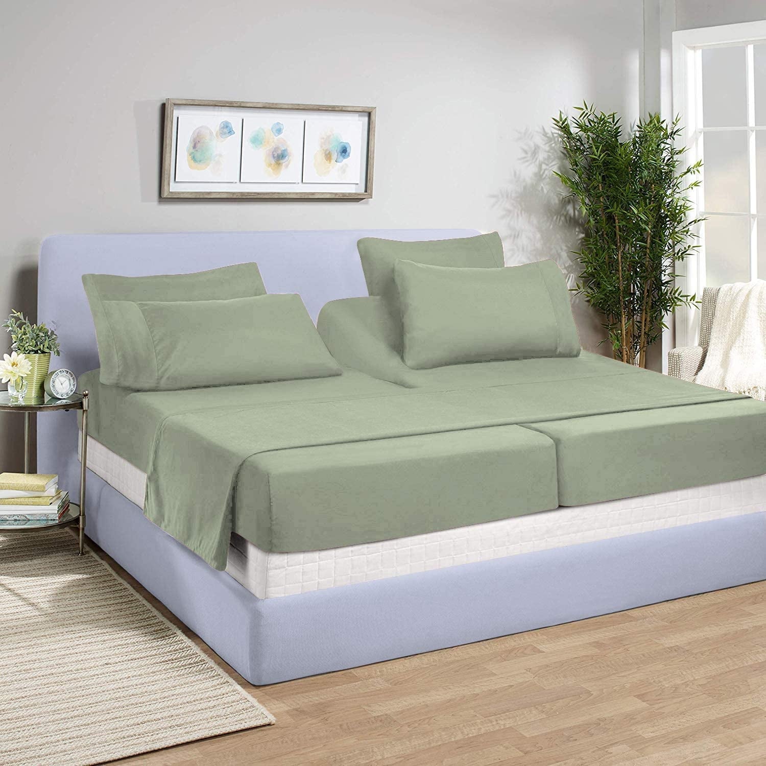 Wrinkle-Resistant Split-California King Bed Sheet Set (5-Pieces) Adjustable Bed Sheets - 800 Thread Count 100% Egyptian Cotton - 15" De... - Premium Ultra-Soft Pillowcase Pair for Sleeping - Default Title