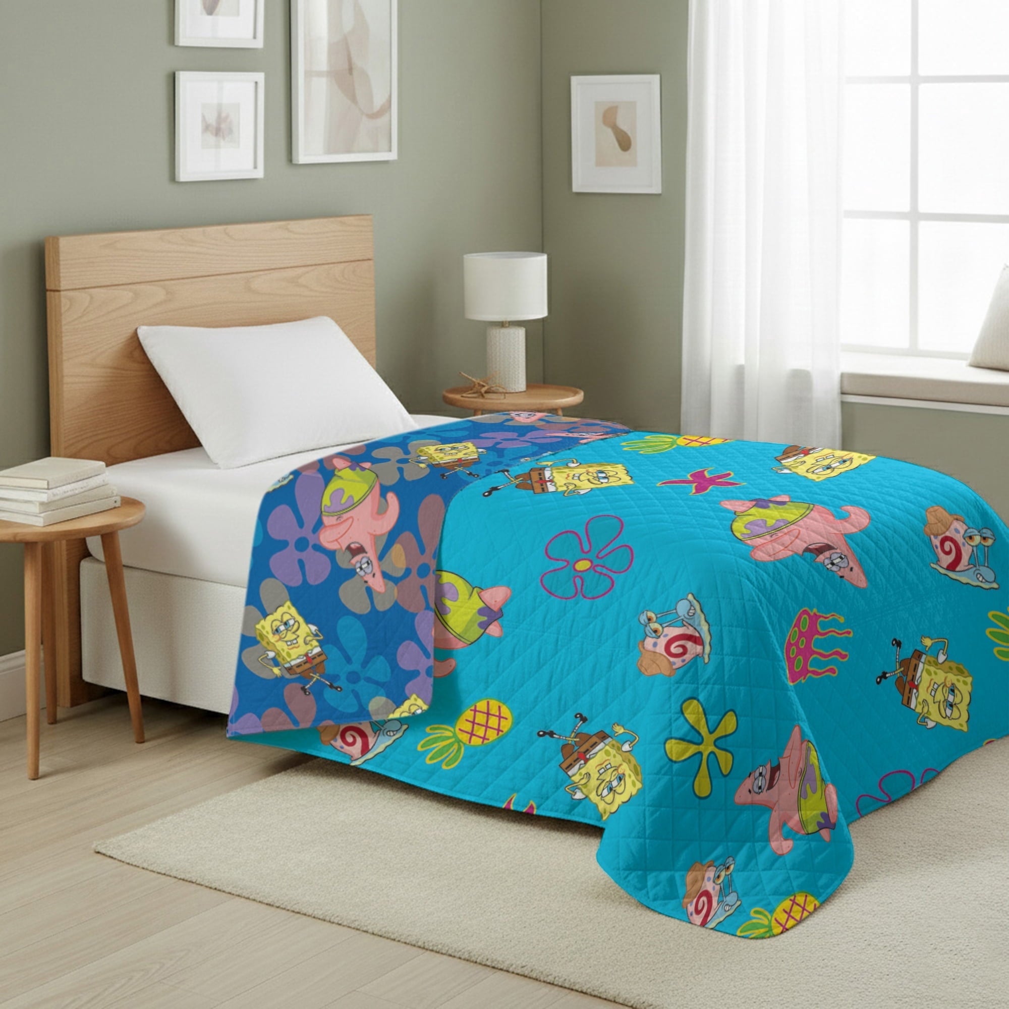 Lightweight Warm Spongebob Tropical Waltz Quilted Throw Blanket 60x80 inches, Kids Character Bedding - Cozy Fleece Throw Blanket for Couch & Bed - Default Title