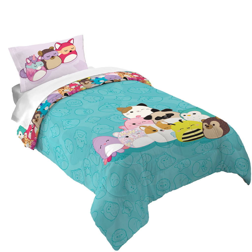 All-Season Squishmallows Kids 2 Piece Teal Blue Reversible Comforter and Pillowcase set, Twin/full - All-Season Down Alternative Comforter Insert - Default Title