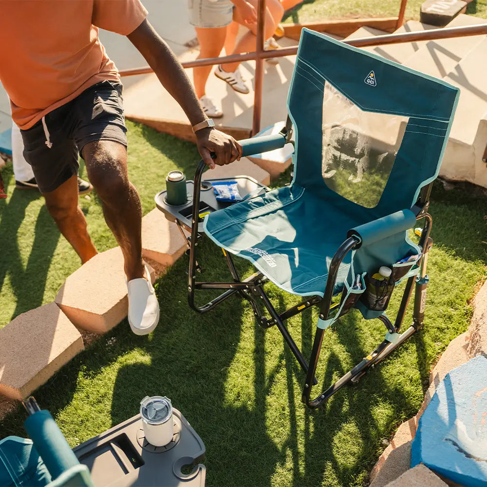 Premium All-Weather Stowaway Rocker with Side Table - Choice 253 - Freestyle Rocker Portable Outdoor Folding Chair Detail