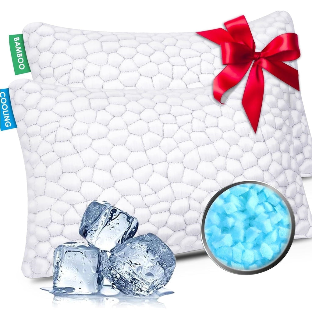 Decorative Plump Cooling Bed Pillows Queen Size Set of 2, Shredded Memory Foam Pillows for Sleeping 2 Pack, Adjustable Soft Firm Pillo... - Decorative Throw Pillow Cushion for Sofa & Bed - Default Title