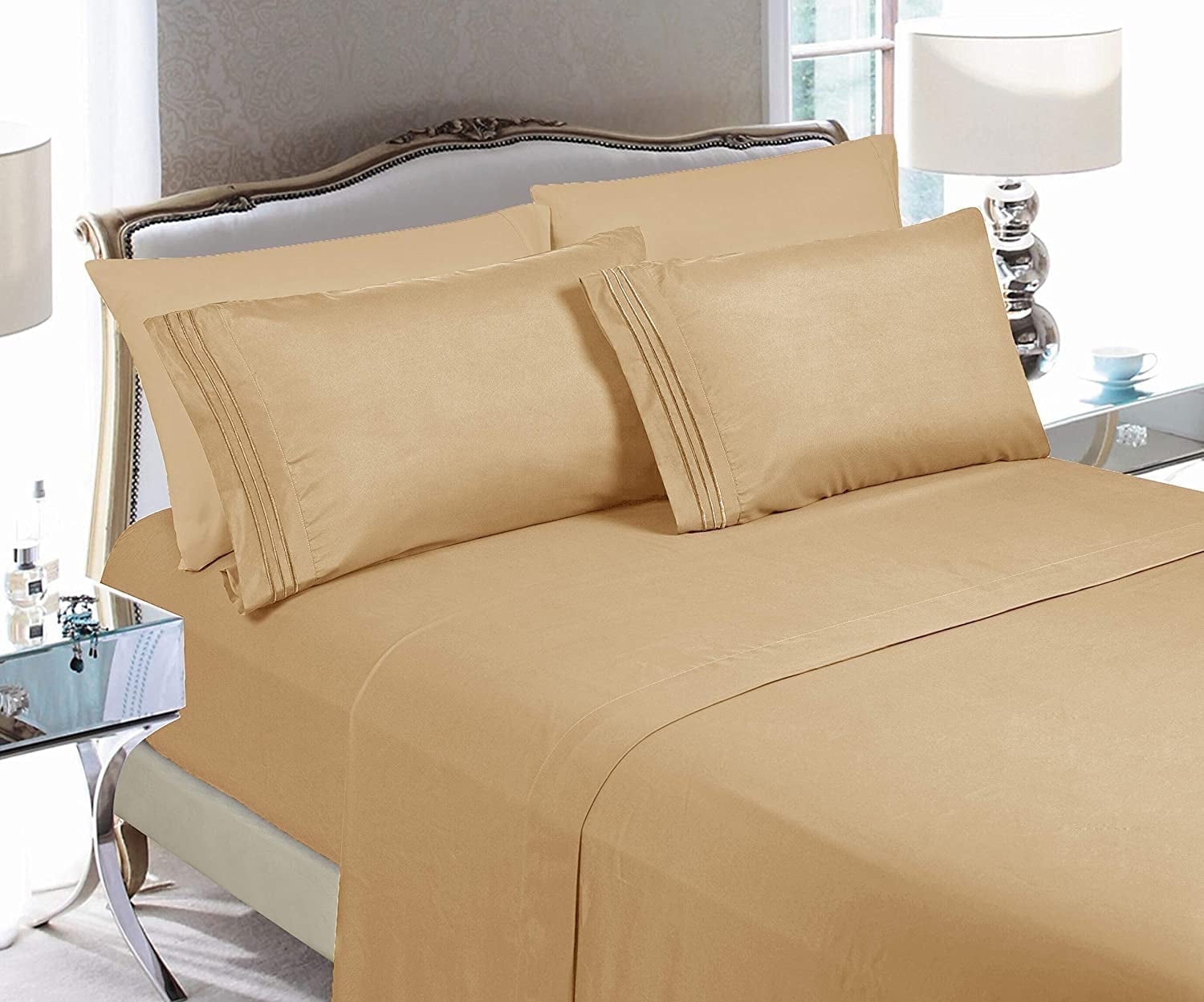 Cooling Sateen Super Soft 1500 Premier Hotel Collection Sheet set, Queen, Gold - Breathable Egyptian Cotton Flat & Fitted Sheets - Default Title