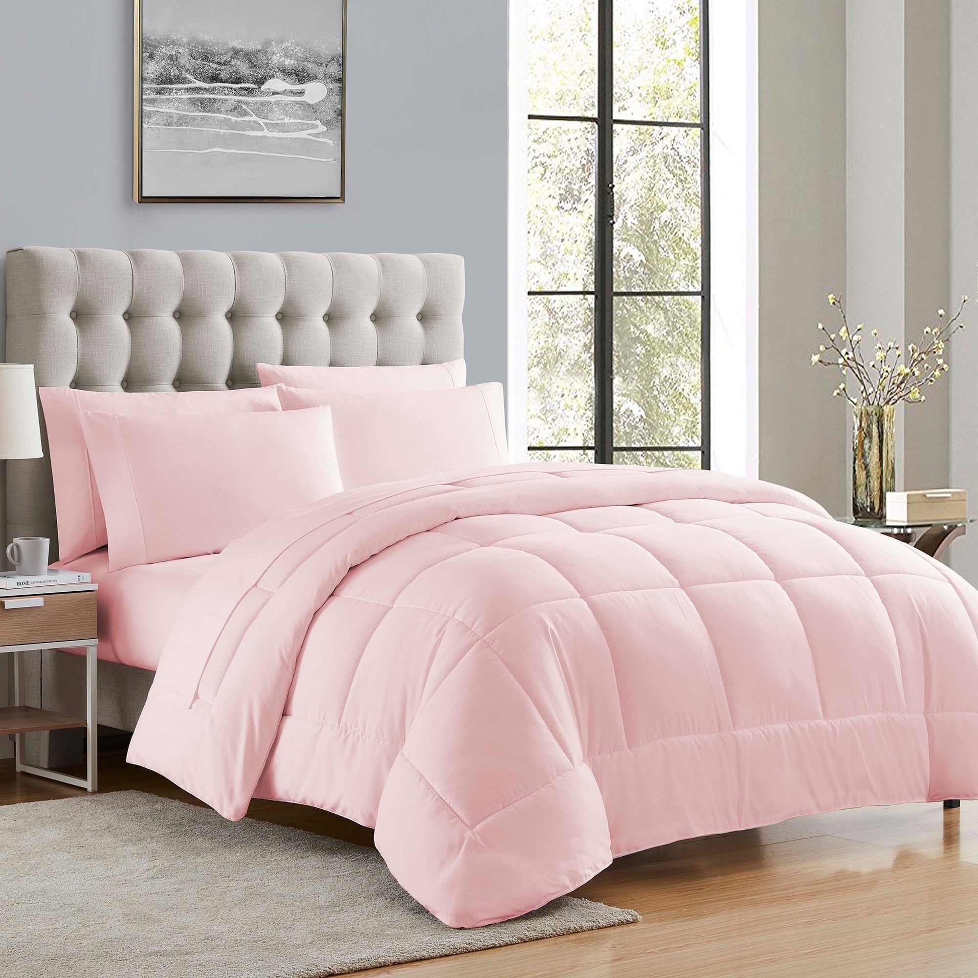 Hypoallergenic Cloud Supreme 7 Piece Bed-In-A-Bag All Season Solid Comforter & Sheet Set, Full, Pale Pink - All-Season Down Alternative Comforter Insert - Default Title
