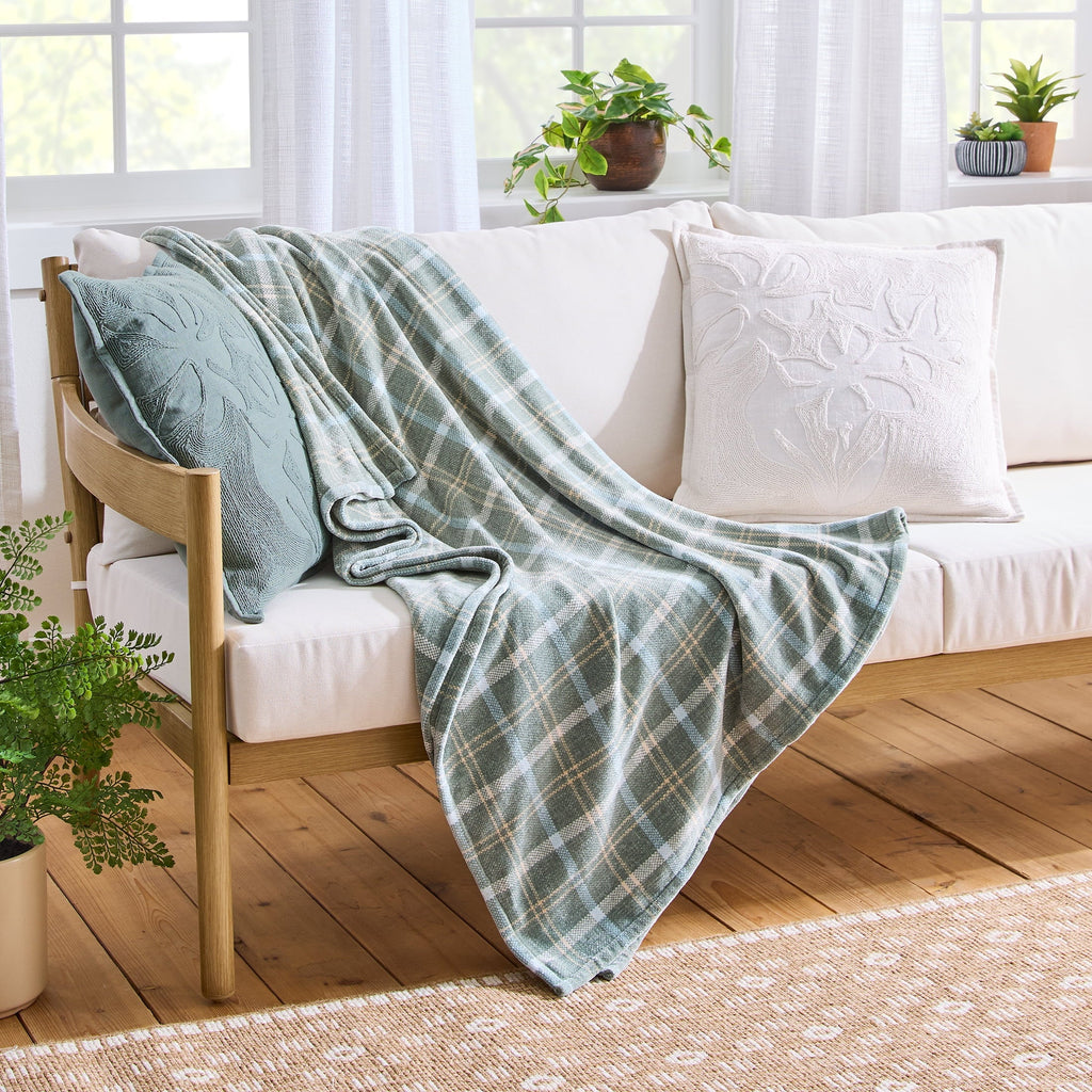 Decorative Knitted Woven Chenille Plaid Throw Blanket, Green River , 50x72 Inches - Luxury Knitted Decorative Throw Blanket with Fringes - Default Title