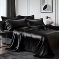 Premium Egyptian Cotton Queen Silk Black Bed Sheet Set,4 Pieces 1800 Microfiber 2 Pillowcase 20"x30" - Breathable Egyptian Cotton Flat & Fitted Sheets - Default Title
