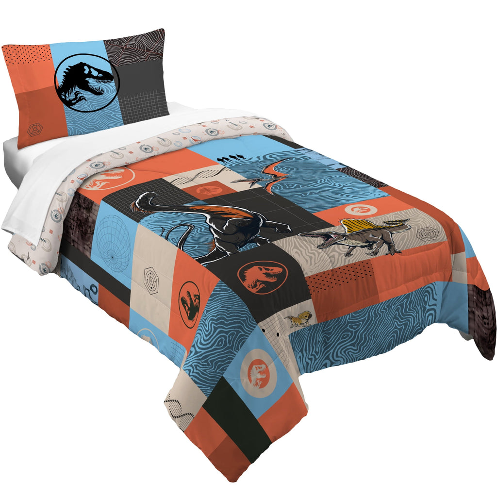 Luxurious Quilted Kids 2 Piece Blue Orange Reversible Dinosaur Comforter and Pillowcase set, Twin/full - Luxurious Quilted Duvet Cover Set - Default Title