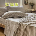 Premium Egyptian Cotton Tan Gingham Ruffle Queen Sheet Set, Taupe Soft Pre-Washed Microfiber Plaid Ruffled Queen Bed Sheets, 4-Pieces Farmhou... - Premium Ultra-Soft Pillowcase Pair for Sleeping - Default Title