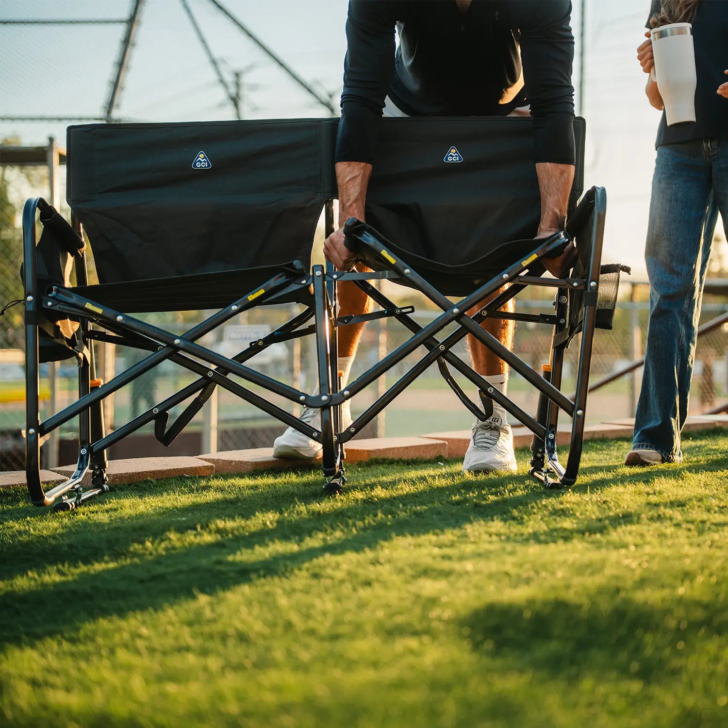 Premium All-Weather Tandem Rocker - Choice 227 - Heavy-Duty Kickback Rocker with Beverage Holder Detail