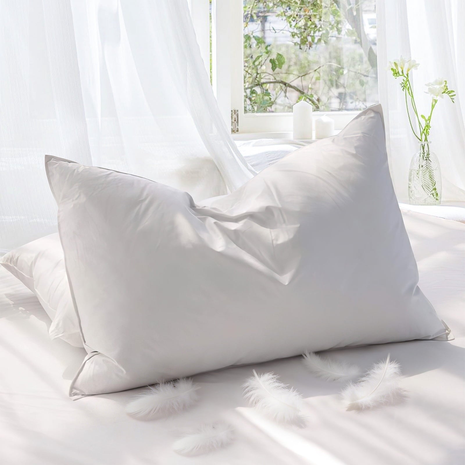 Decorative Plump Goose Feather Down Pillows for Sleeping,Luxury Hotel Collection Queen Size Soft Bed Pillow,1 Pack,Queen (20.2" x 28.2") - Orthopedic Shredded Foam Bed Pillow Set - Default Title